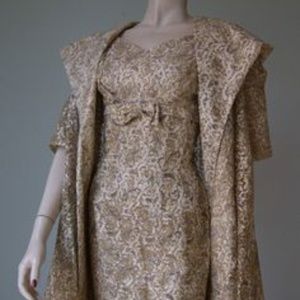MOLLY MODES New York Vintage Gold Lace Dress. Sz 8